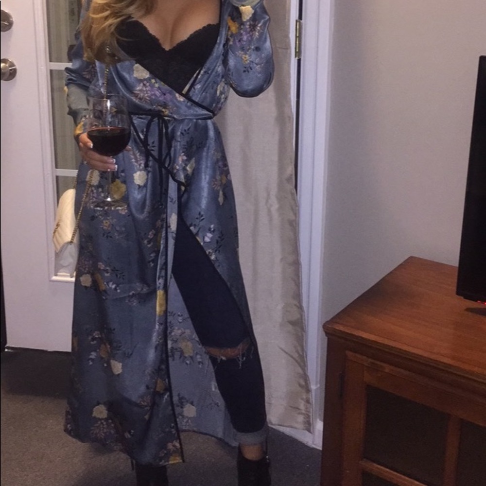 Blue Long sleeve fashion kimono